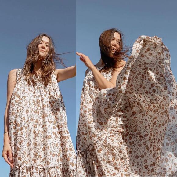 Daughters of India Bohemian Floral Maxi Dress - Cream and Brown - Picture 4 of 13